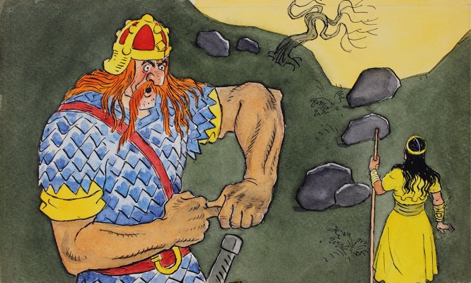 Ведерников Евгений Алимпиевич. Иллюстрации к кадру из диафильма по ирландской народной сказке «Мудрая Унах» 